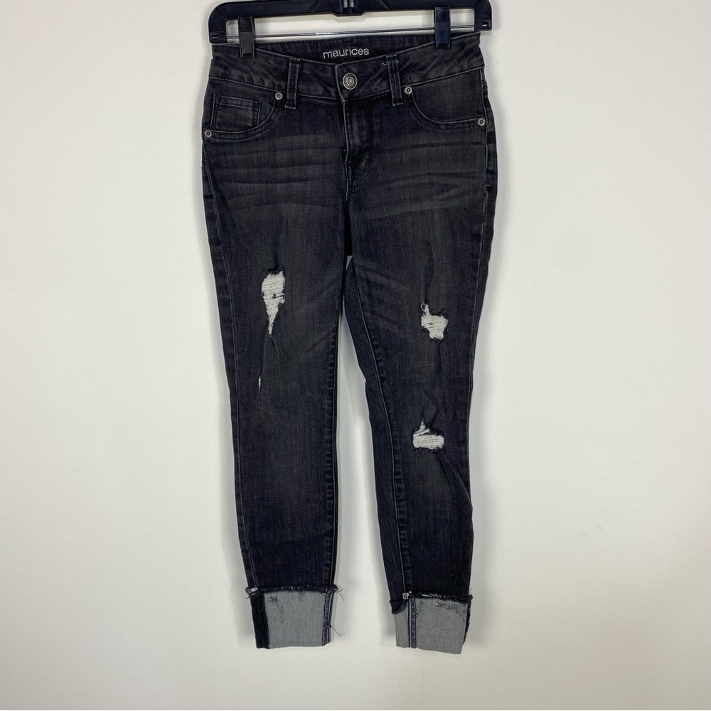 Maurices grey gray cuffed distressed denim jeans